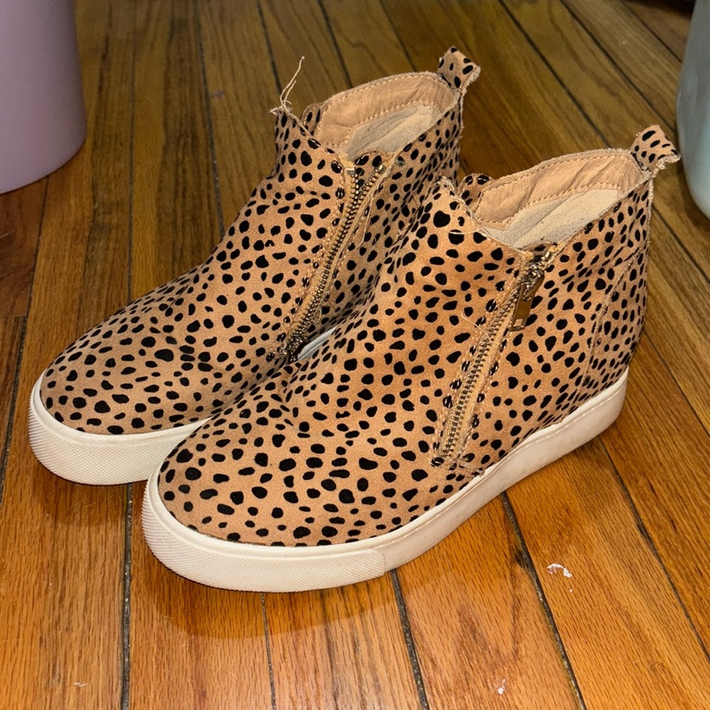 Animal print platform sneaker booties